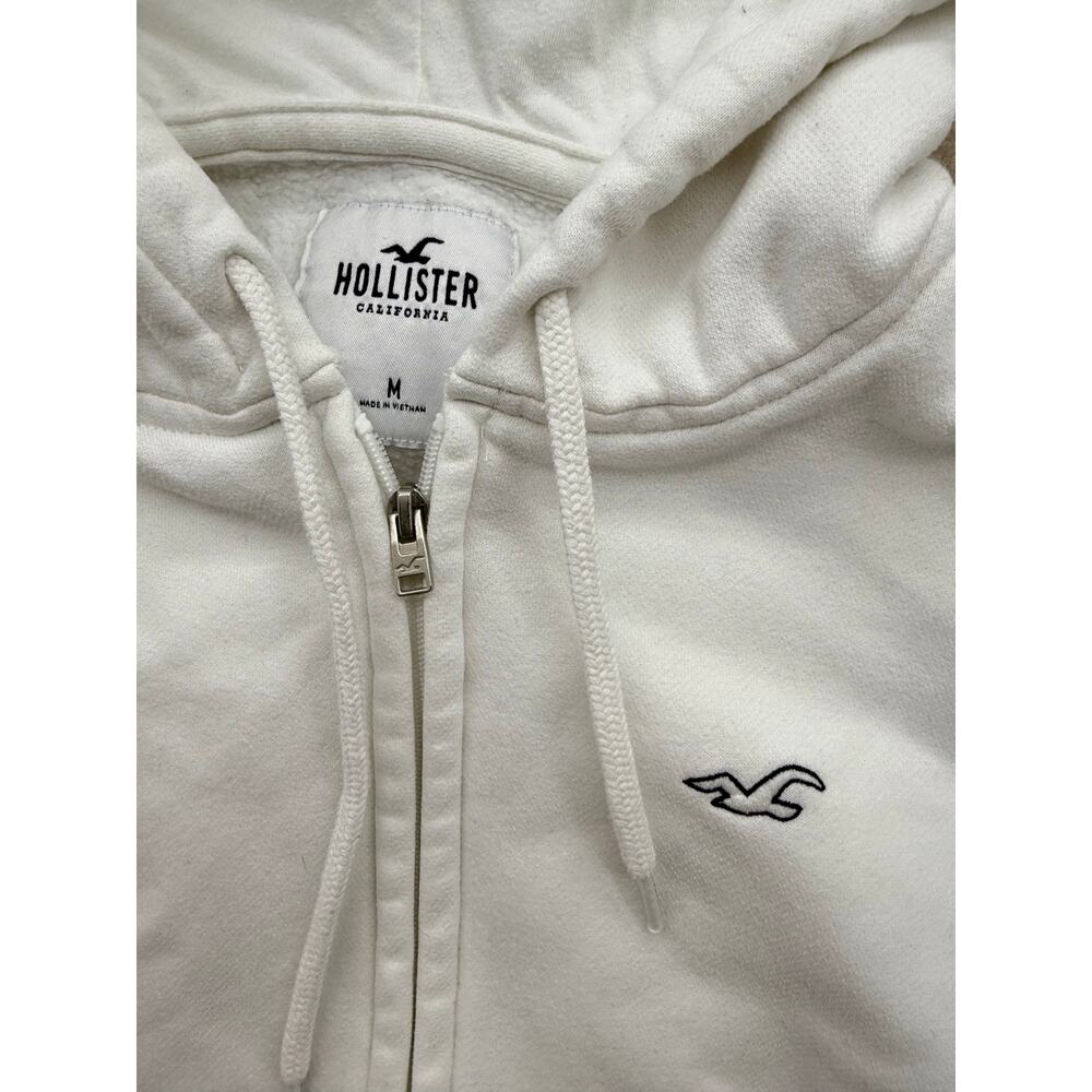 Hollister White Zip Up Hoodie Womens Medium Logo Fleece Sweatshirt - Picture 3 of 6